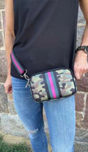 Load image into Gallery viewer, HOT ITEM! Neoprene multi use bag (crossbody, belt bag, shoulder bag or chest bag!) - Green camo with pink/grey/black stripes - Lisa’s Boutique
