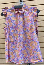 Load image into Gallery viewer, Lilac/orange floral flutter sleeve top
