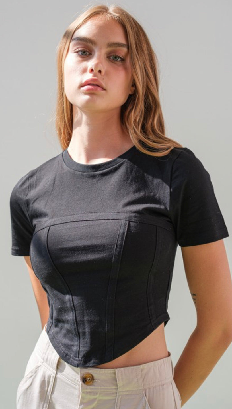 Black short sleeve corset top