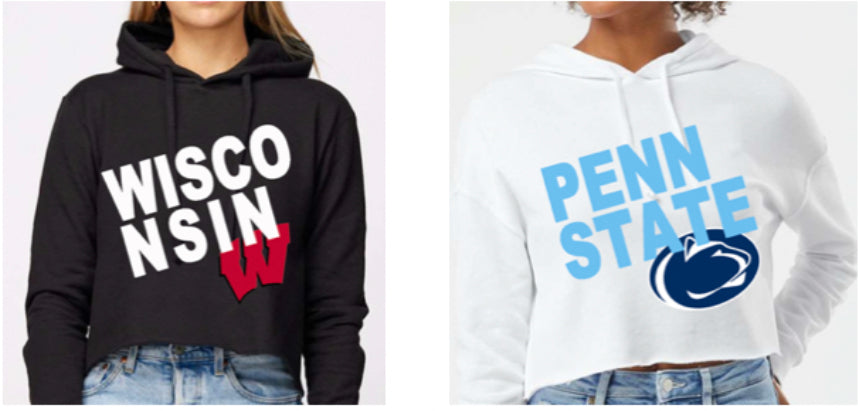 Custom college varsity town soft & cozy cropped hoodie (can make for any school)