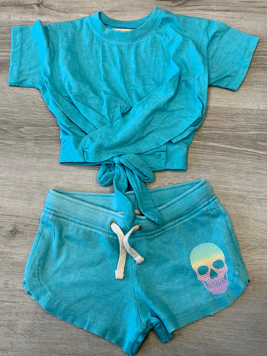 Vintage Havana kids turq tie back top and soft shorts with skull (sold separately)