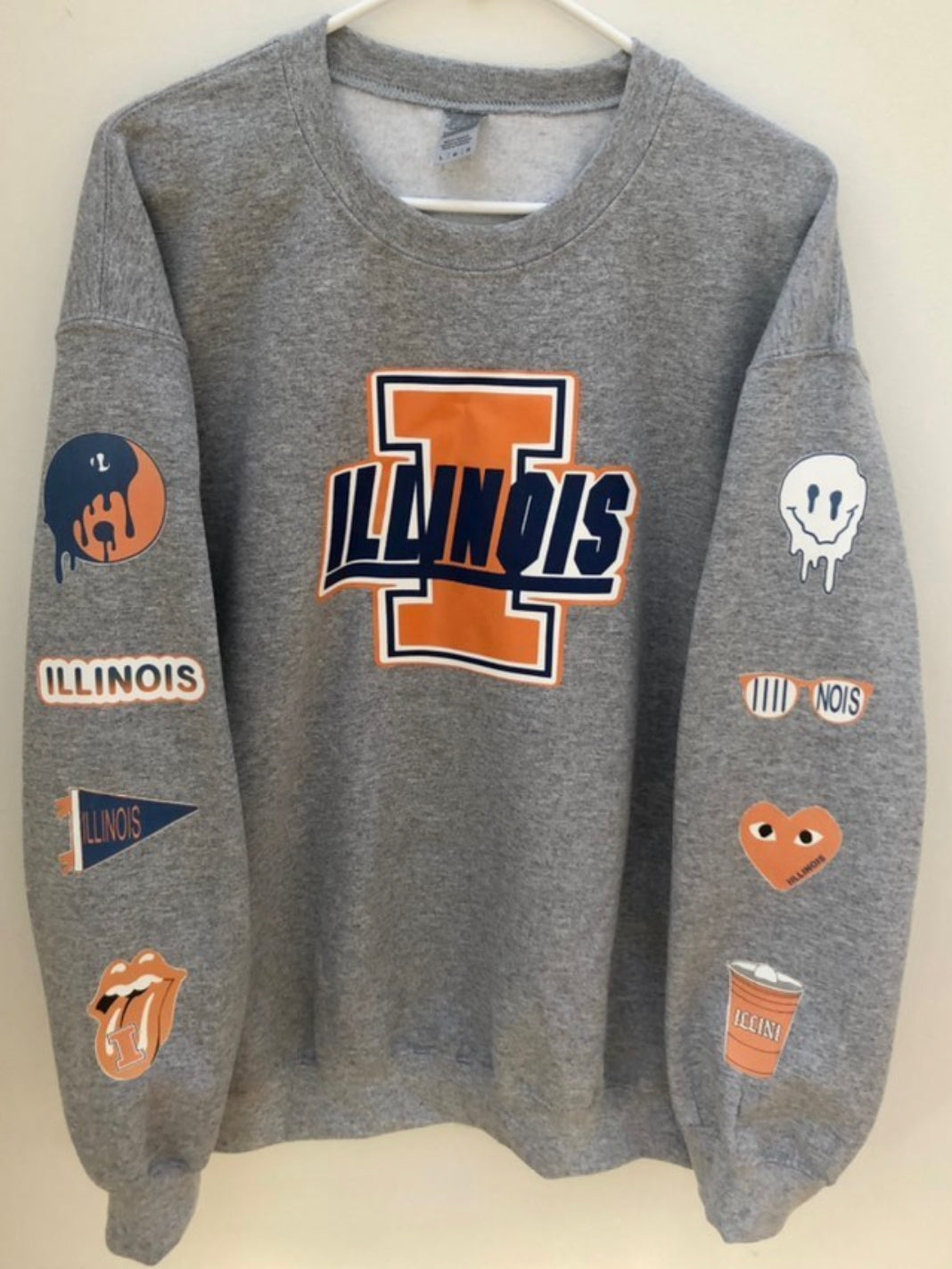 Custom college patch sleeve crew neck sweatshirt (can be made for any school)