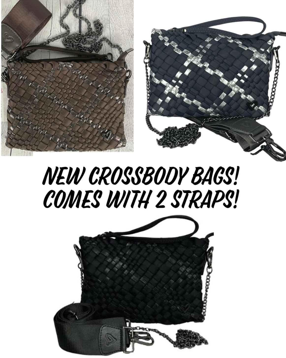 Woven bag with printed & chain strap (can be worn as a crossbody, shoulder bag or wristlet)