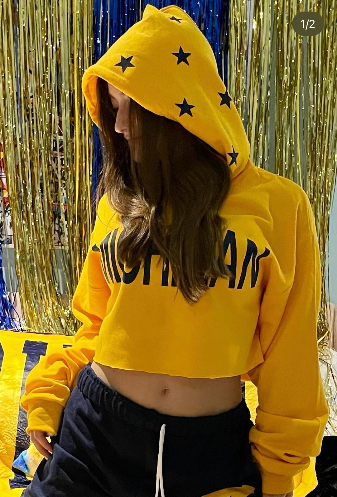 Custom college crop hoodie with mini stars on hood (can make for ANY school or camp)