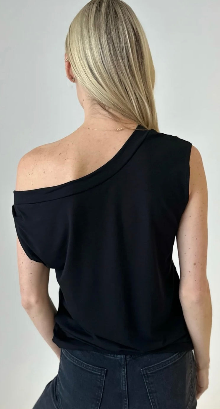 Six Fifty black off shoulder top (great paired with a Strap It bra)