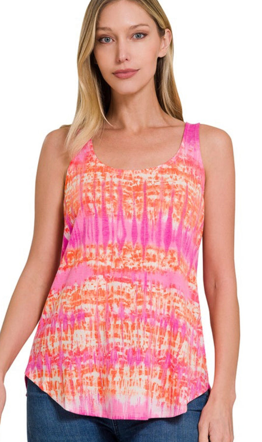 Pink/coral tie dye tank top