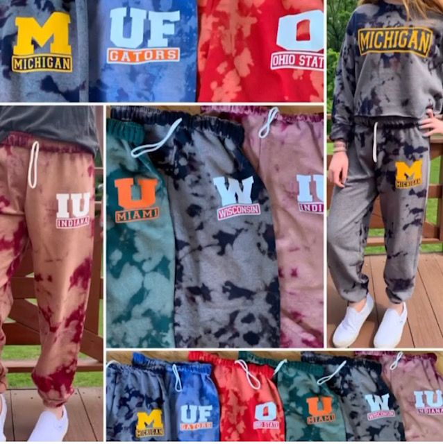 Custom college bleached sweats with school letter (can make for any school) - Lisa’s Boutique